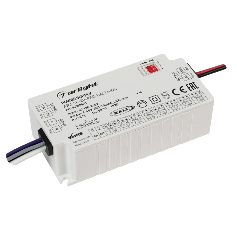 Блок питания Arlight ARJ-SP-20-PFC-DALI2-INS (20W, 9-45V, 0.35-0.7A) 030909(1) Arj белый