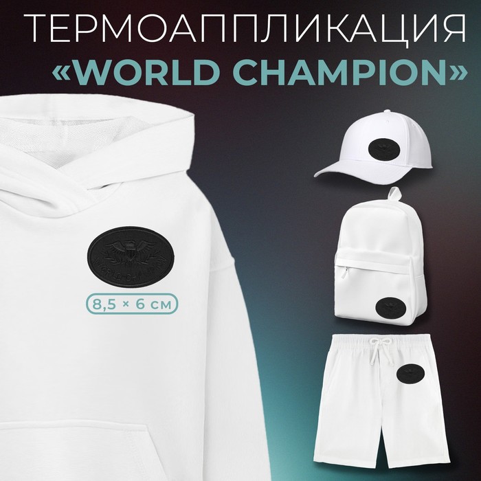 

Термоаппликация Арт Узор World champion, 8,5 x 6 см, цвет чёрный, 10шт., Черный