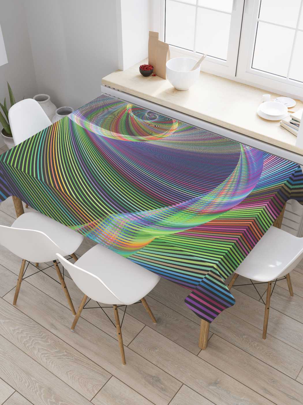 

Скатерть прямоугольная JoyArty "Радужная волнистая спираль" из оксфорда, 120x145 см, Зеленый, Радужная волнистая спираль