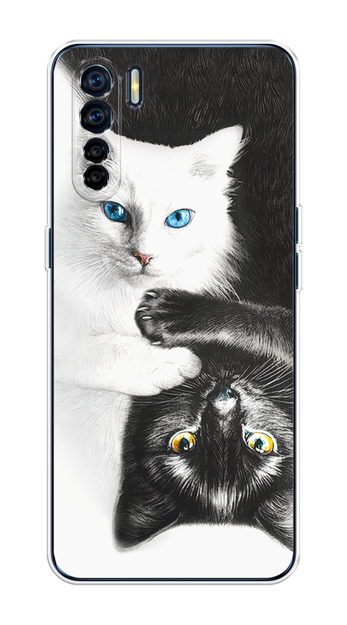 

Чехол на Oppo A91/Reno 3 "Коты Инь-Янь", Черный;белый;голубой, 252450-1