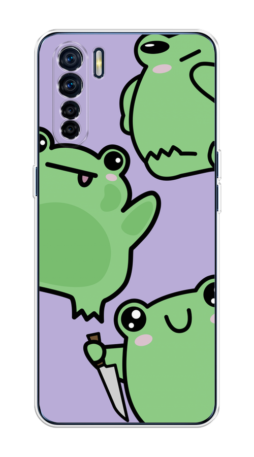

Чехол на Oppo A91/Reno 3 "Опасные лягушата", Фиолетовый;зеленый;черный, 252450-1