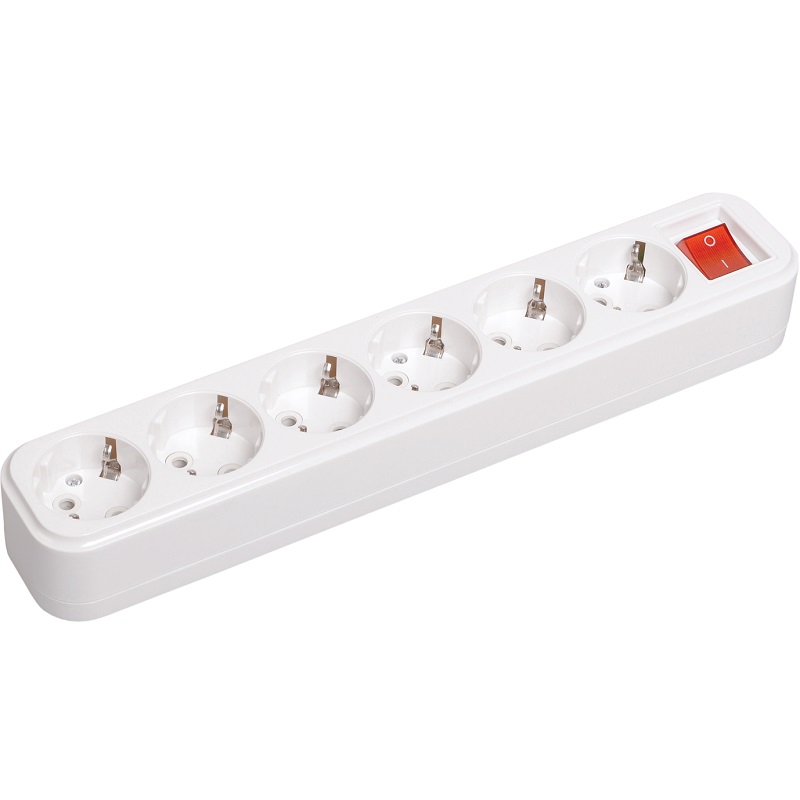 

iEK Колодка разборная iEK CLASSIC 6 розетки, с выключателем, с заземлением, белая