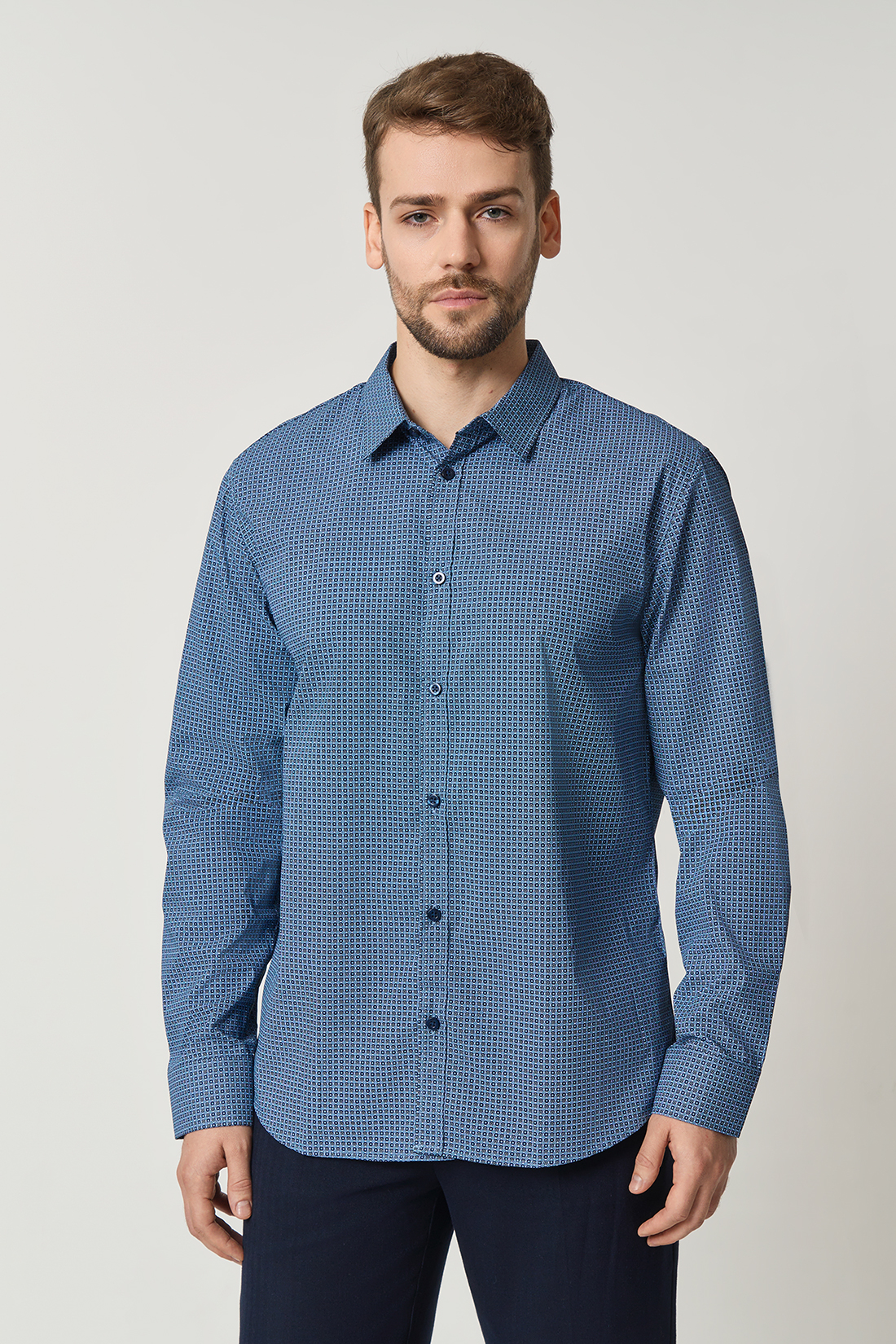 

Рубашка мужская Baon B6623504 синяя 3XL, Синий, B6623504