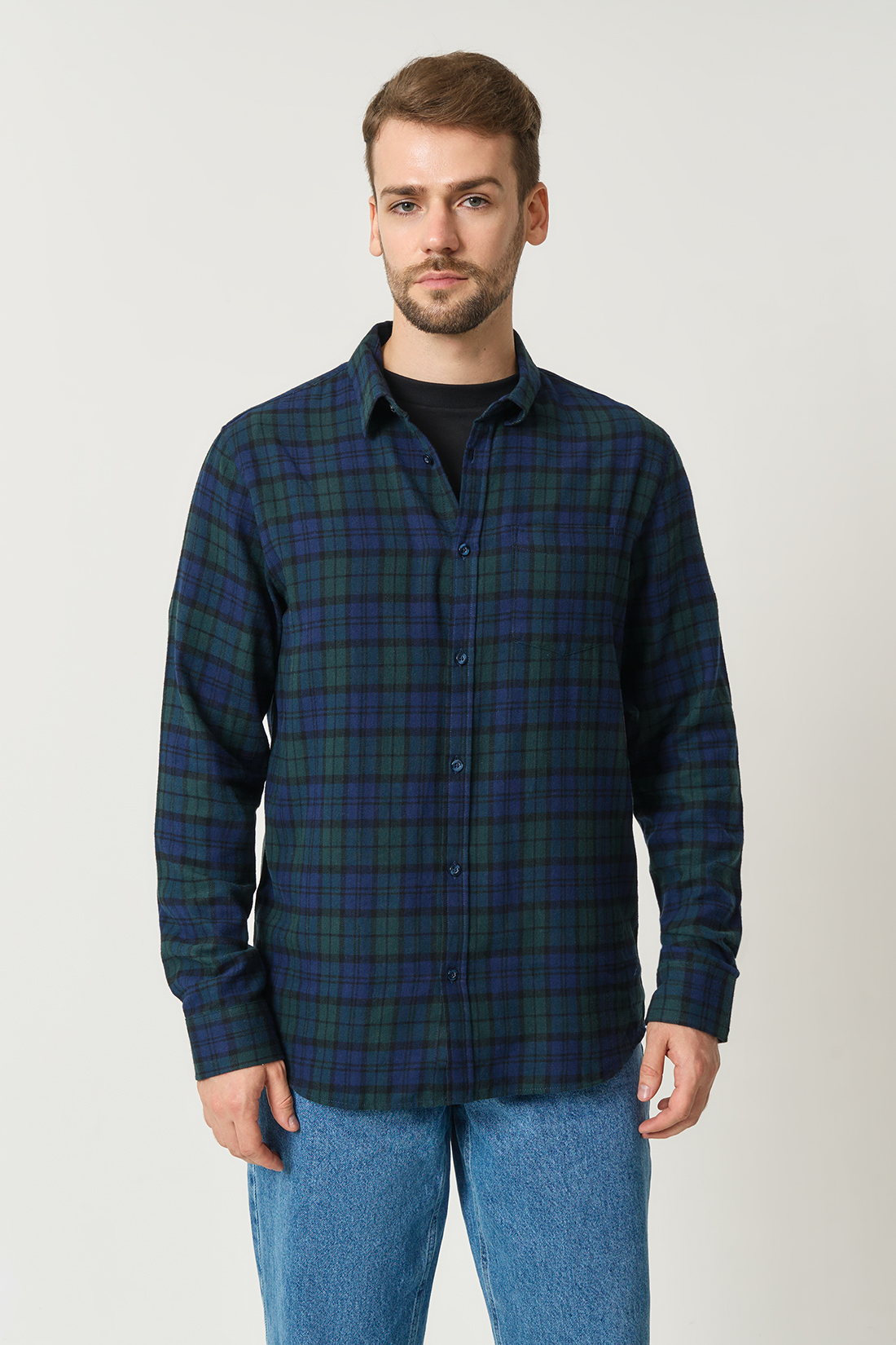 

Рубашка мужская Baon B6623502 синяя XXL, Разноцветный, B6623502