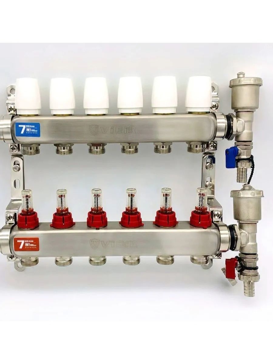 фото Коллекторная группа vieir 6-вых. с расходомерами, без кранов 1"x3/4", vr113a евроконус