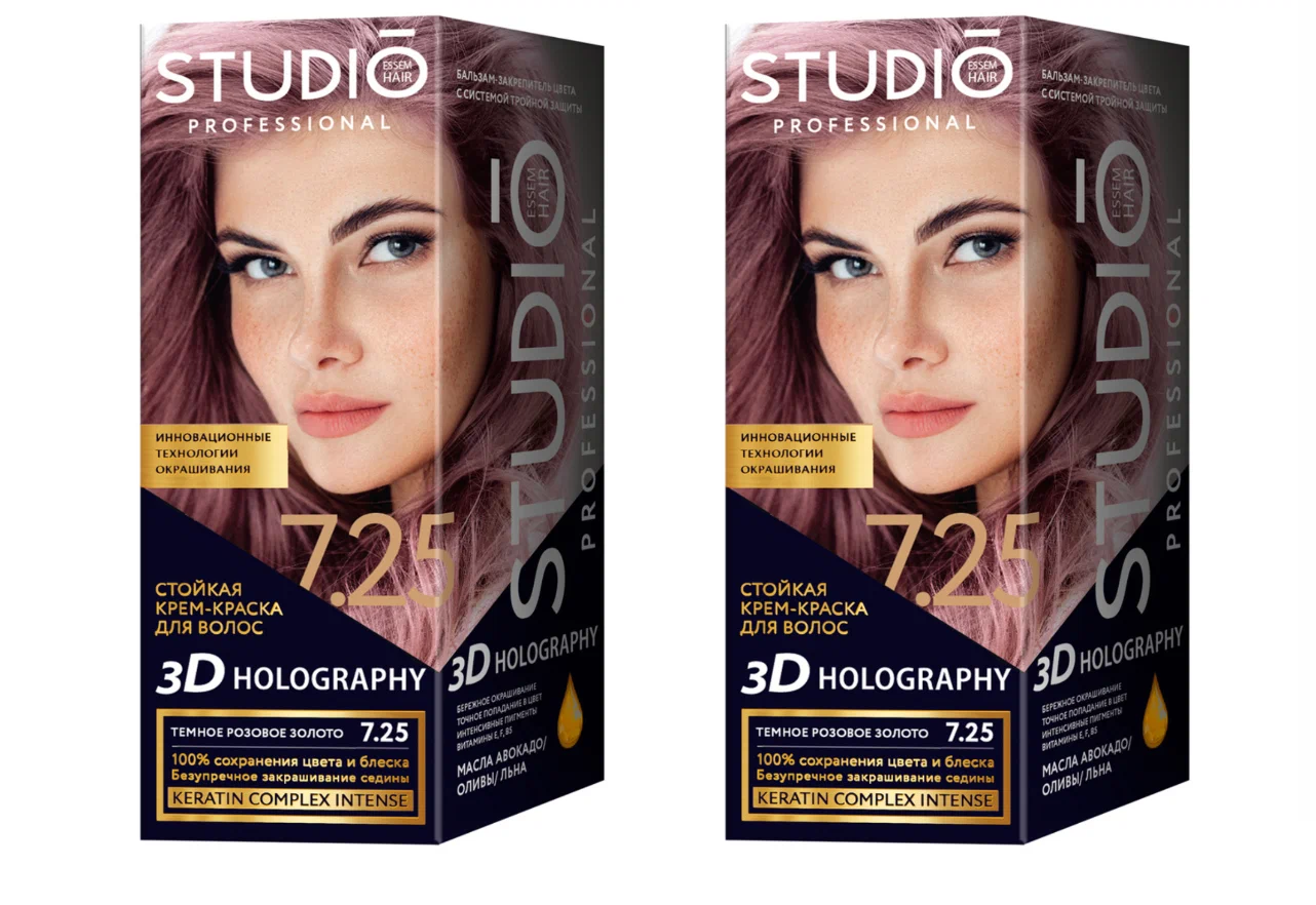 

Краска для волос Studio Professional Essem Hair 7.25 Темное розовое золото 115 мл 2 шт