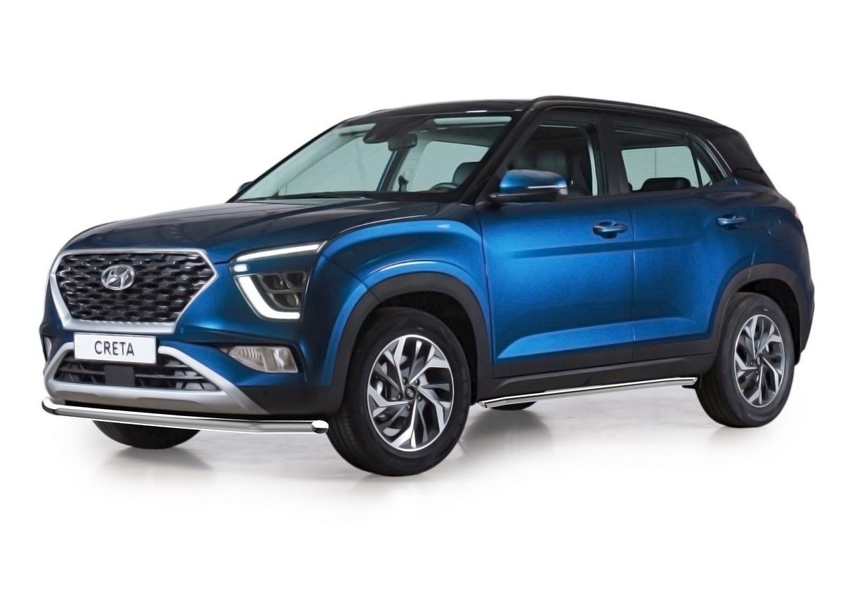 фото Защита переднего бампера d57 rival для hyundai creta ii 2021-н.в., нерж. сталь, r.2315.001