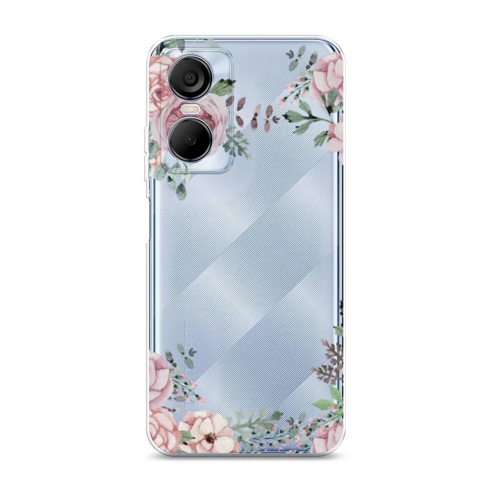 

Чехол Awog на Tecno Pop 6 pro / Техно Поп 6 Про "Нежные розы акварель", Прозрачный;розовый;зеленый