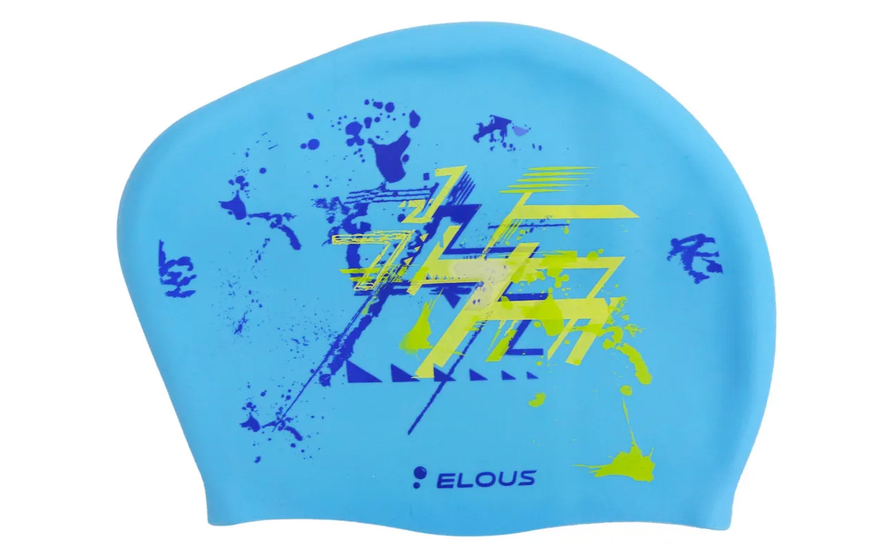 Шапочка для плавания ELOUS д/длин волос, силикон (геометрия голубая) EL006