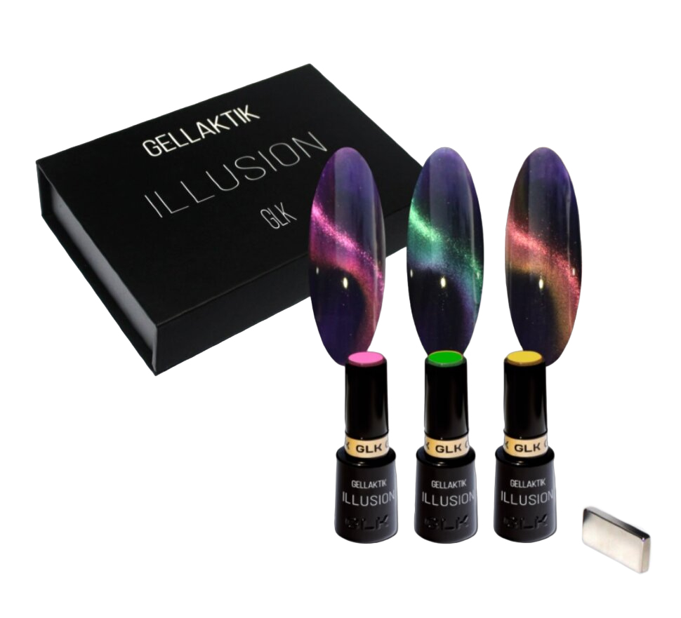 Набор гель лаков Gellaktik Illusion Premium 3 гель-лака 5 Д+магнит 12 мл магнит флуоресцентный сургут 8 х 5 5 см