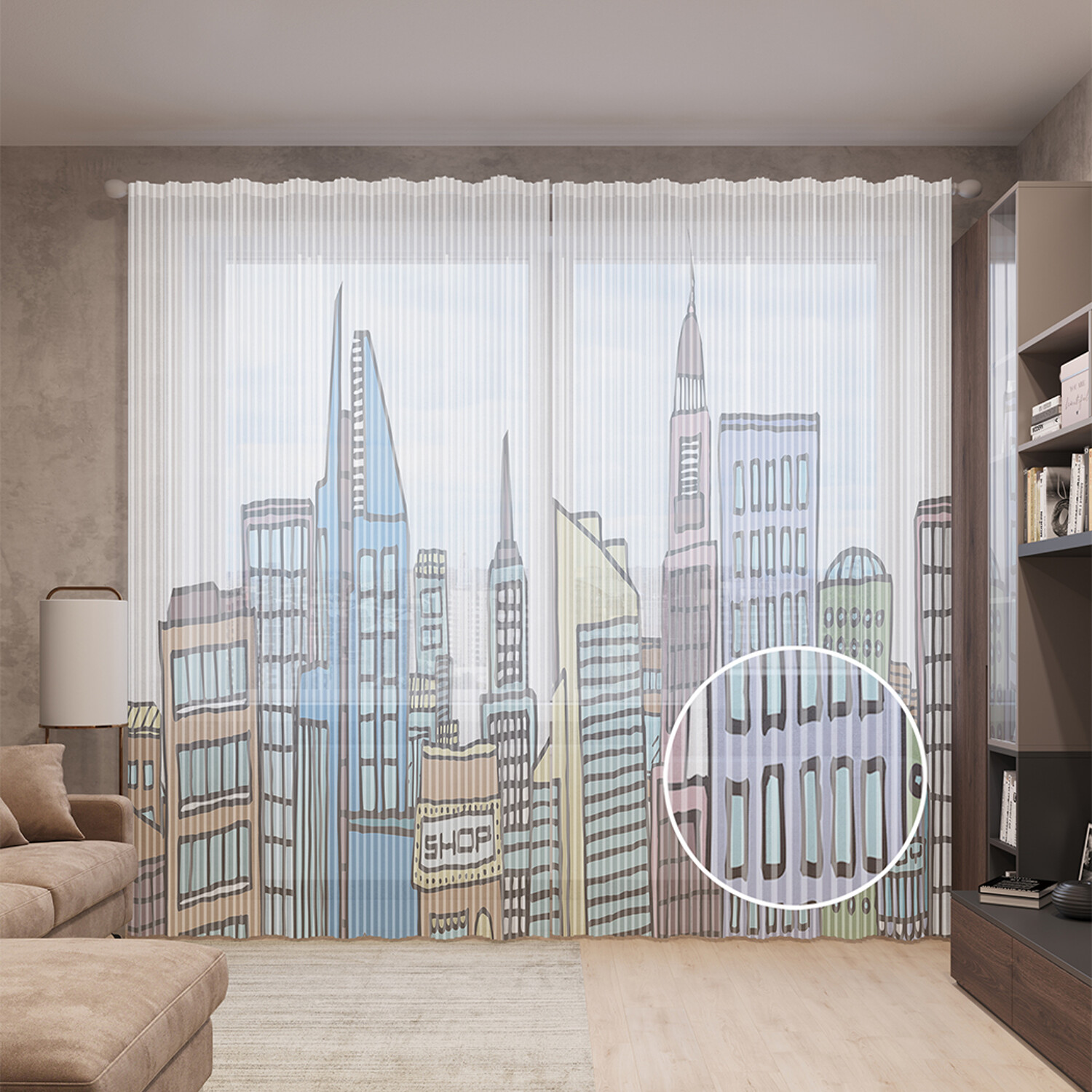 

Тюль вуаль на шторной ленте с принтом JoyArty "Красочная архитектура", 310х265 см, Красочная архитектура