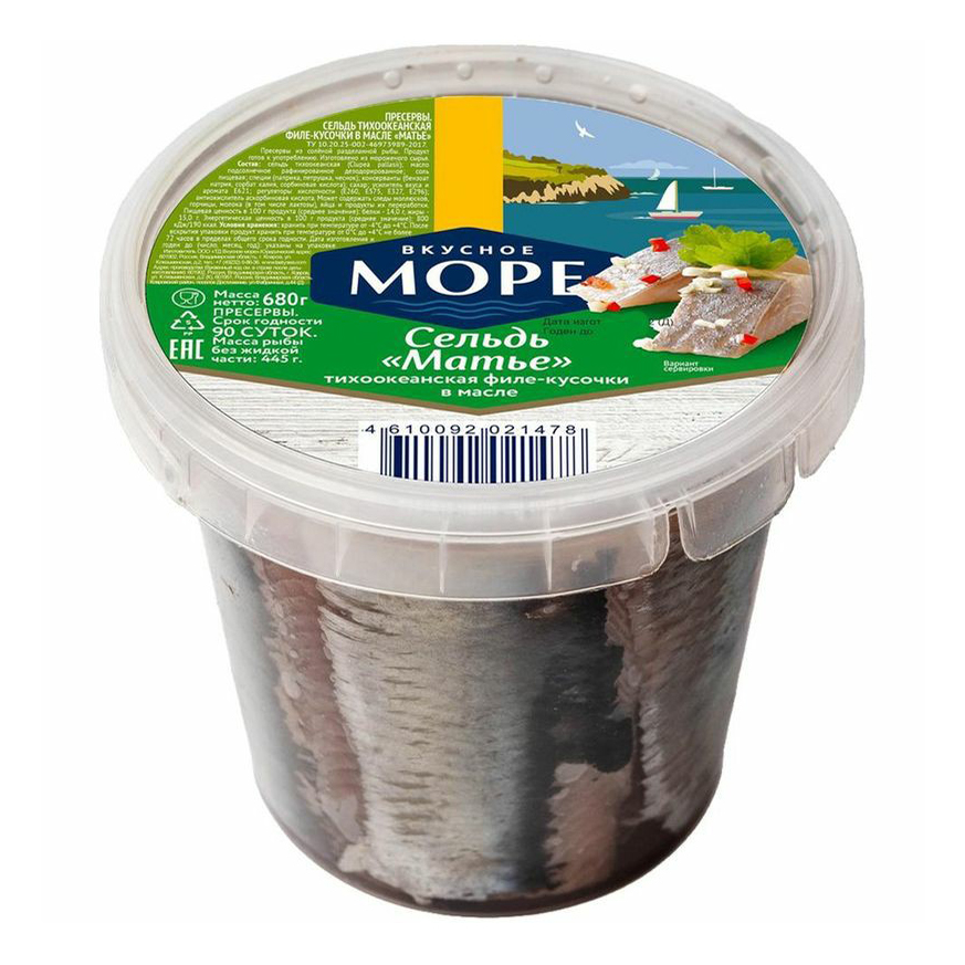 

Сельдь Вкусное Море Матье филе-кусочки в масле 680 г