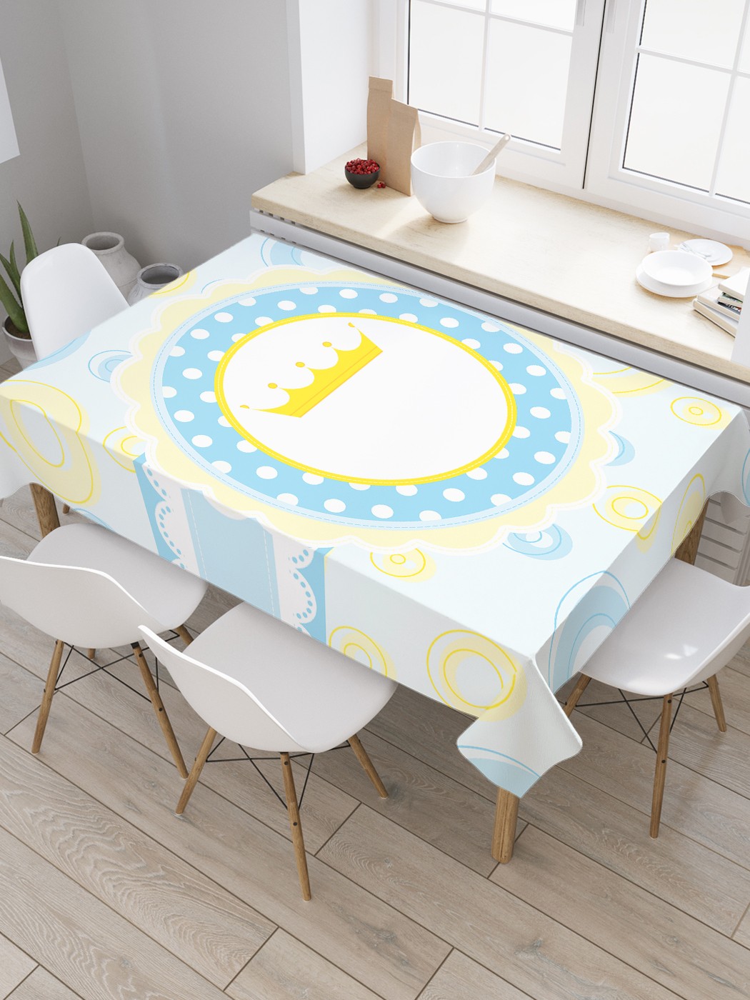 

Скатерть прямоугольная JoyArty "Корона в ажуре" из сатена, 180x145 см, Голубой, Корона в ажуре