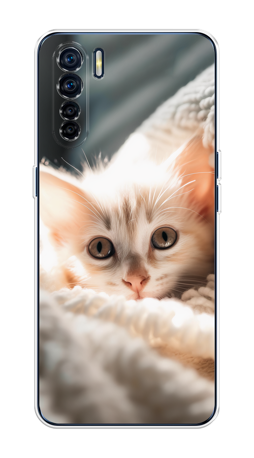 

Чехол на Oppo A91/Reno 3 "Белый шкодливый котенок", Серый;белый;бежевый;оранжевый, 252450-1