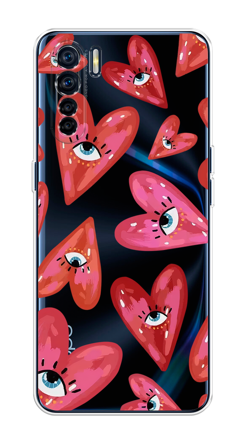 

Чехол на Oppo A91/Reno 3 "Сердечки с глазами", Коричневый;красный;розовый, 252450-1