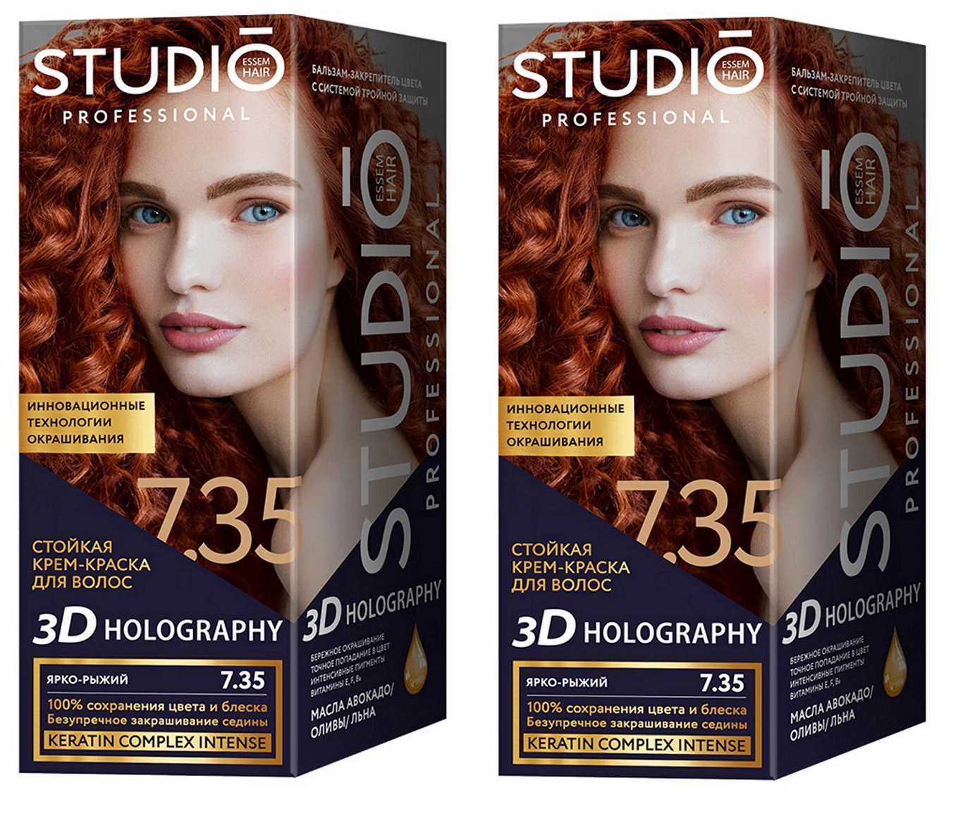 Краска для волос Studio Professional Essem Hair 7.35 Ярко-рыжий 115 мл 2 шт