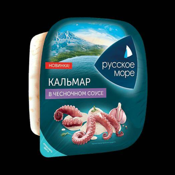 Кальмар Русское море кусочки в чесночном соусе 150 г