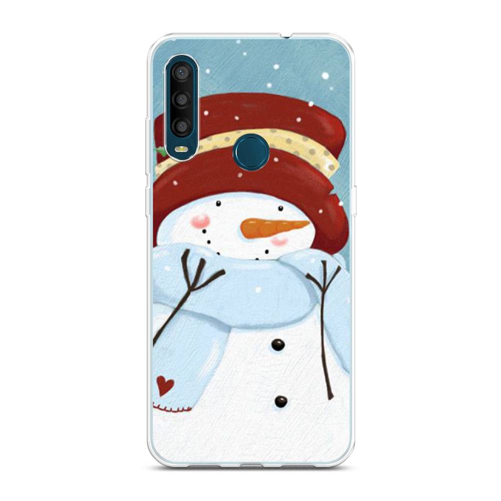

Чехол на Alcatel 1SE 2020 "Застенчивый снеговик", Голубой;белый;красный, 171250-5