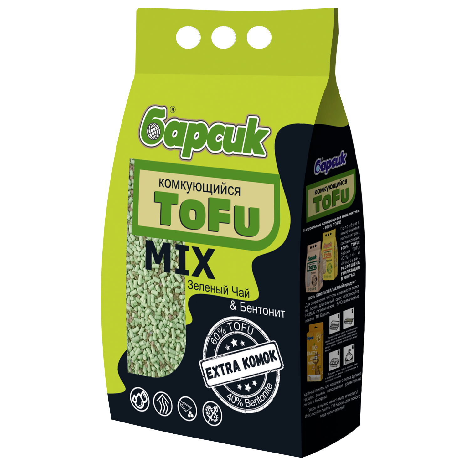 Комкующийся наполнитель Барсик Tofu Mix Зеленый Чай&Бентонит,4,54 л