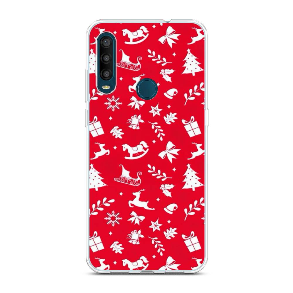 

Чехол на Alcatel 1SE 2020 "Красный новогодний фон", Красный;белый, 171250-5