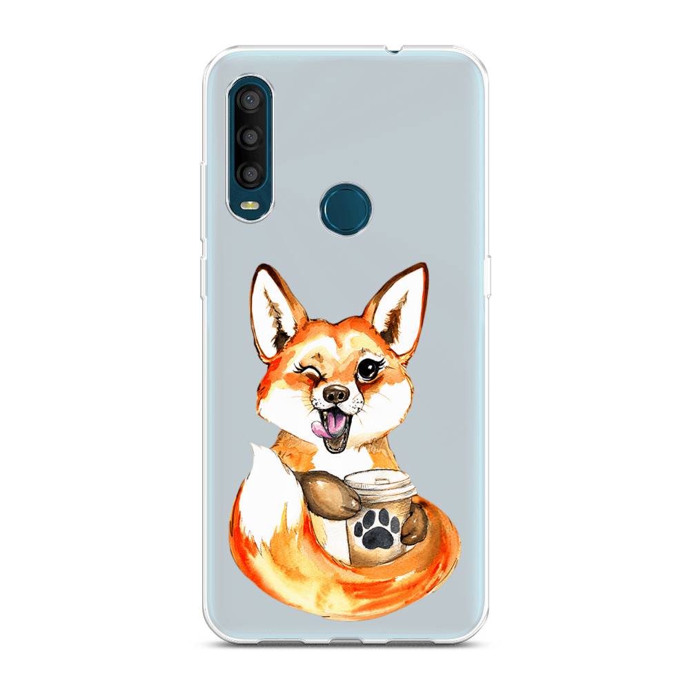 

Чехол на Alcatel 1SE 2020 "Подмигивающая лиса с кофе", Оранжевый;белый;коричневый, 171250-4