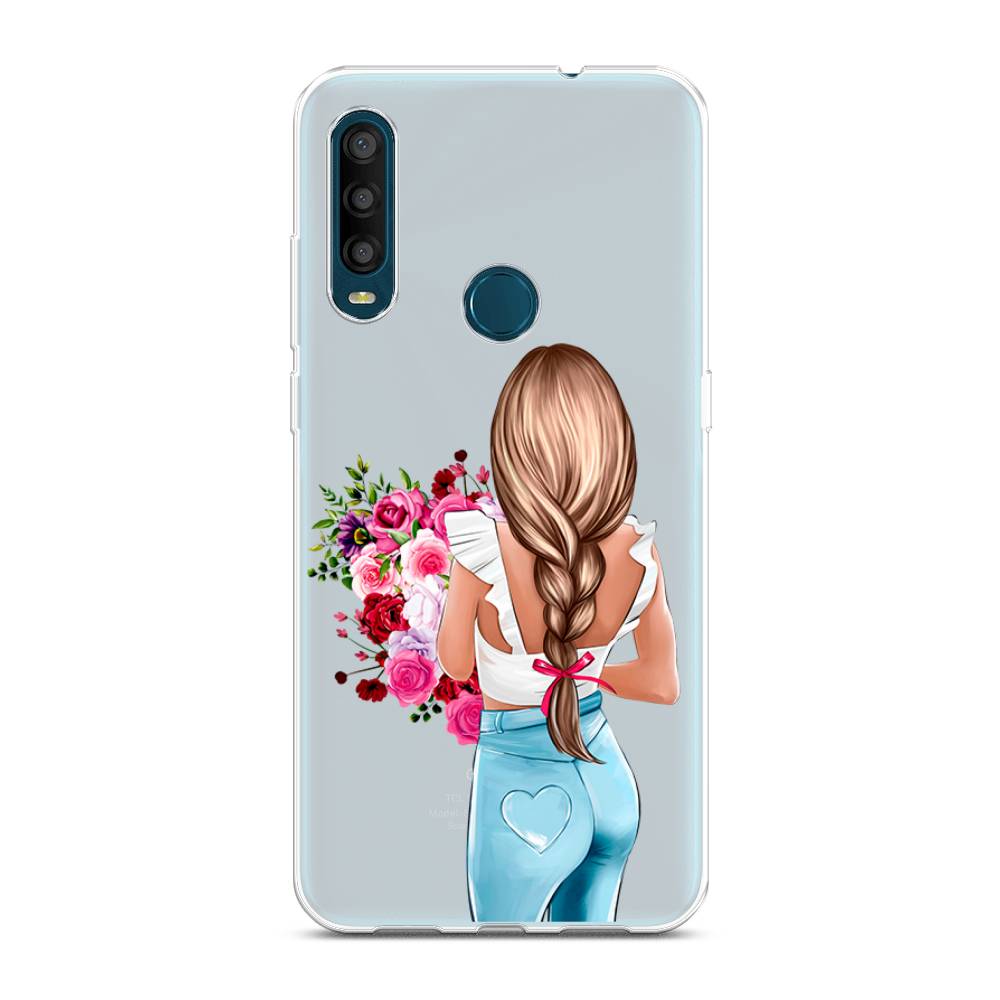 

Чехол на Alcatel 1SE 2020 "Девушка с цветами", Коричневый;розовый;голубой, 171250-6