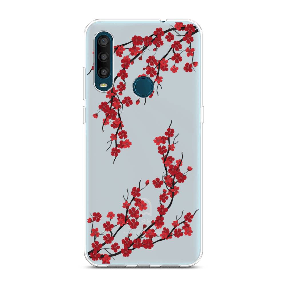 

Чехол на Alcatel 1SE 2020 "Красная сакура", Красный;черный, 171250-2