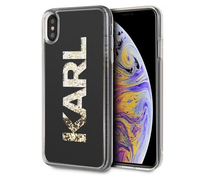 фото Чехол lagerfeld для iphone xs max liquid glitter karl logo hard black/gold cg mobile