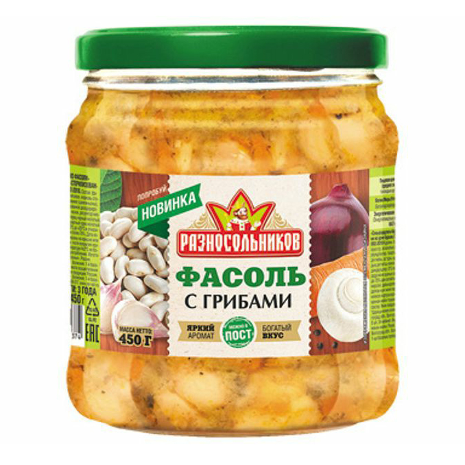 

Фасоль Разносольников с грибами 450 г