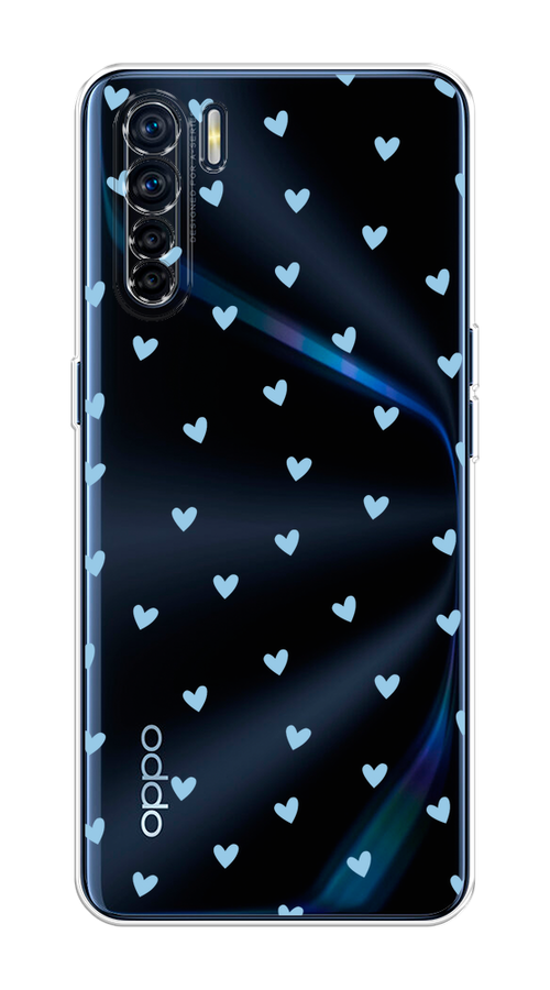 

Чехол на Oppo A91/Reno 3 "Голубые сердечки паттерн", Голубой;прозрачный, 252450-1