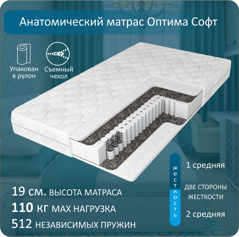 

Анатомический матрас Anriz, Оптима Софт 90-200, Белый, Оптима Софт