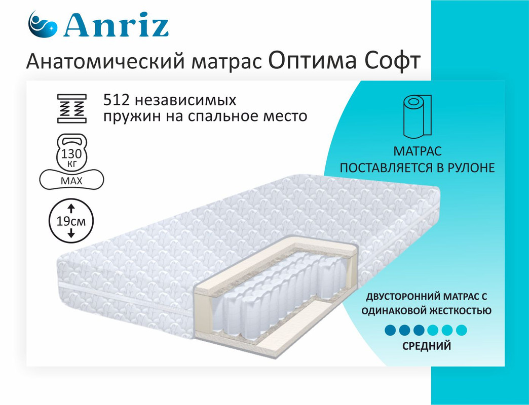 Анатомический матрас Anriz, Оптима Софт 90-200