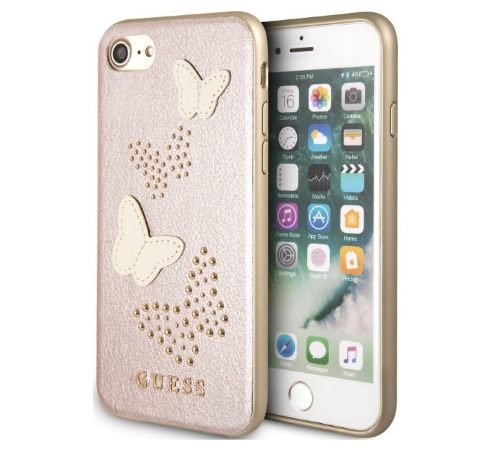 фото Чехол cg mobile guess studs&sparkles pu/butterflies iphone 7/8/se 2020 "розовое золото"