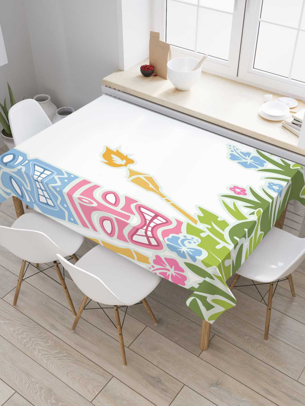 

Скатерть прямоугольная JoyArty "Гавайские маски" из сатена, 180x145 см, Белый, Гавайские маски