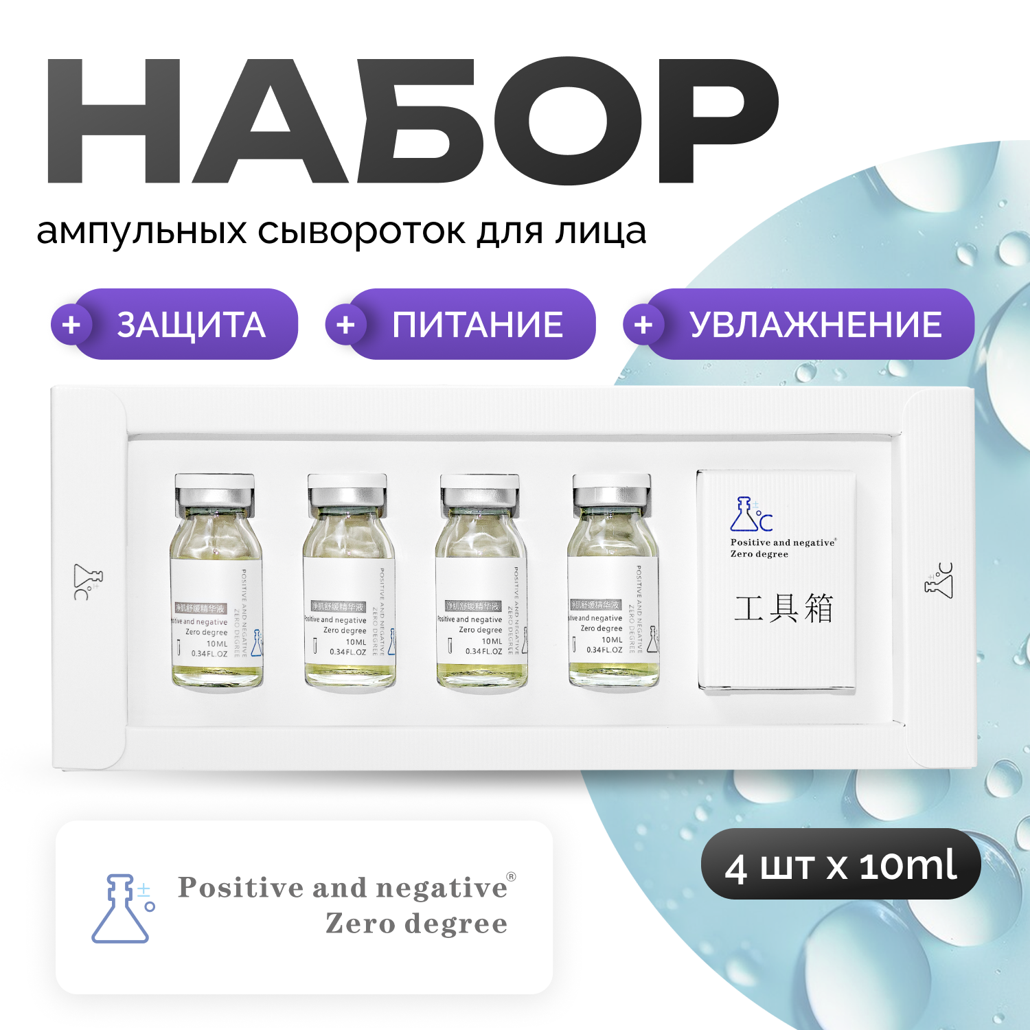 Сыворотка ампульная Positive and negative Zero degree восстанавливающая 4 шт 10 мл 5458₽