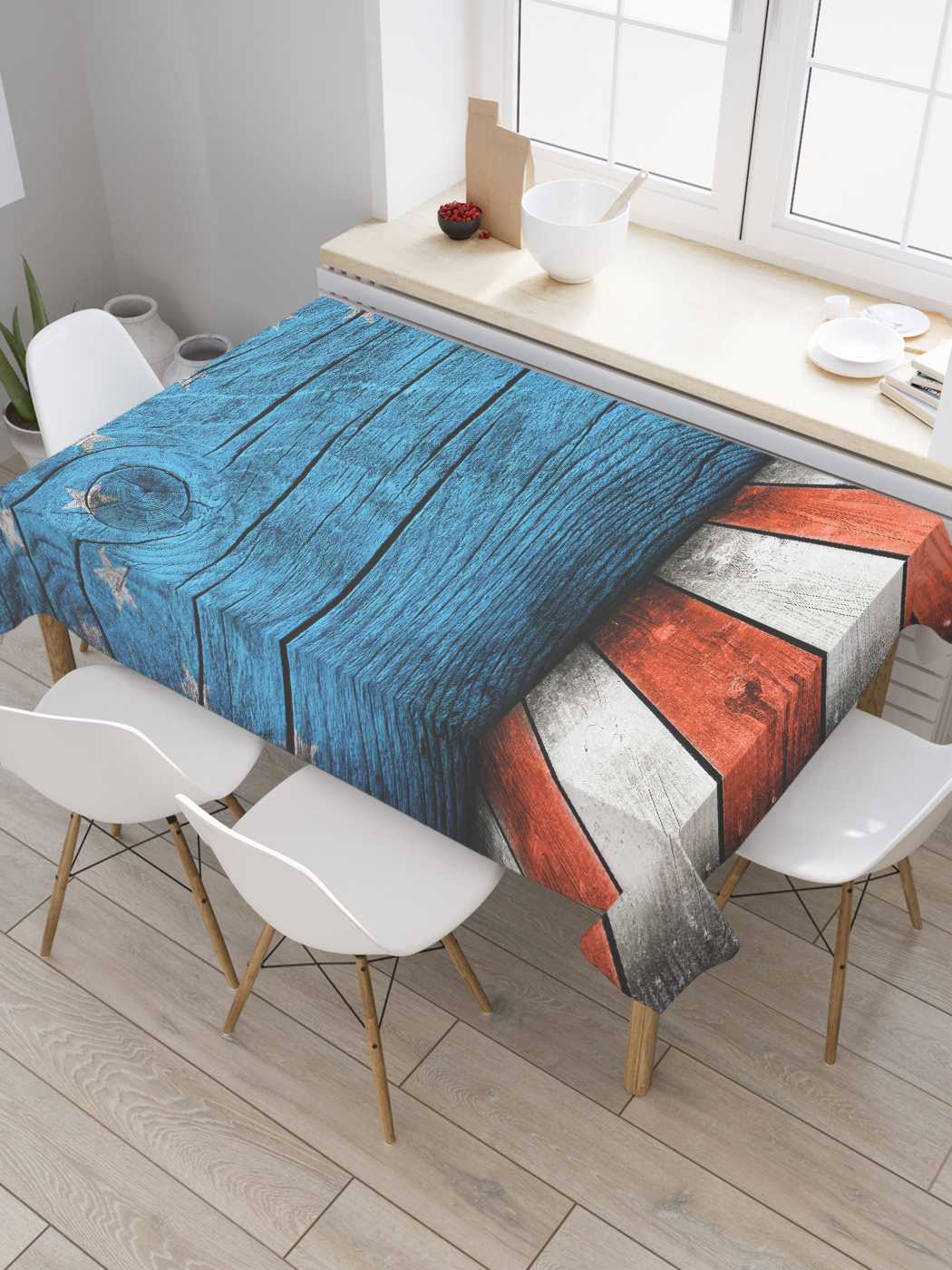 

Скатерть прямоугольная JoyArty "Американский стиль" из сатена, 180x145 см, Синий, Американский стиль