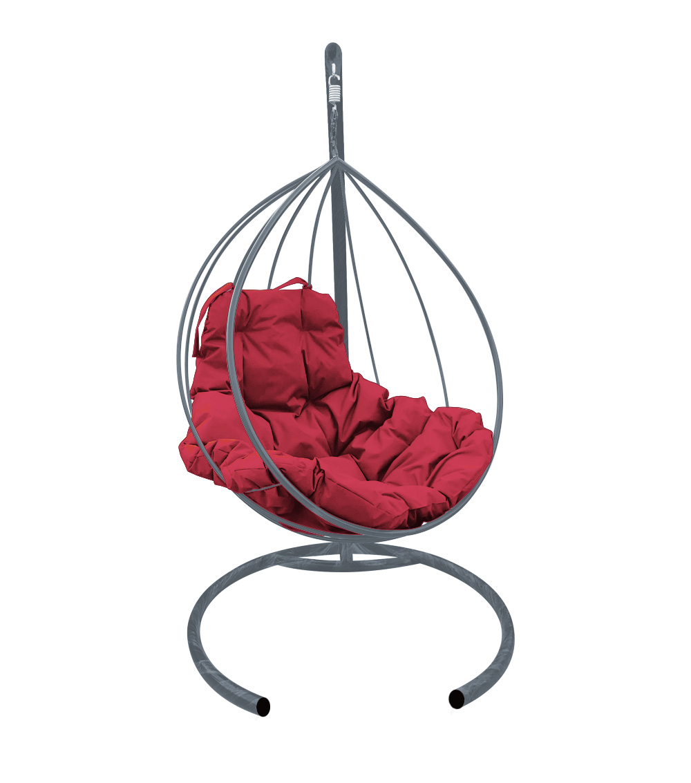 фото Подвесное кресло m-group "капля" без ротанга серое, бордовая подушка