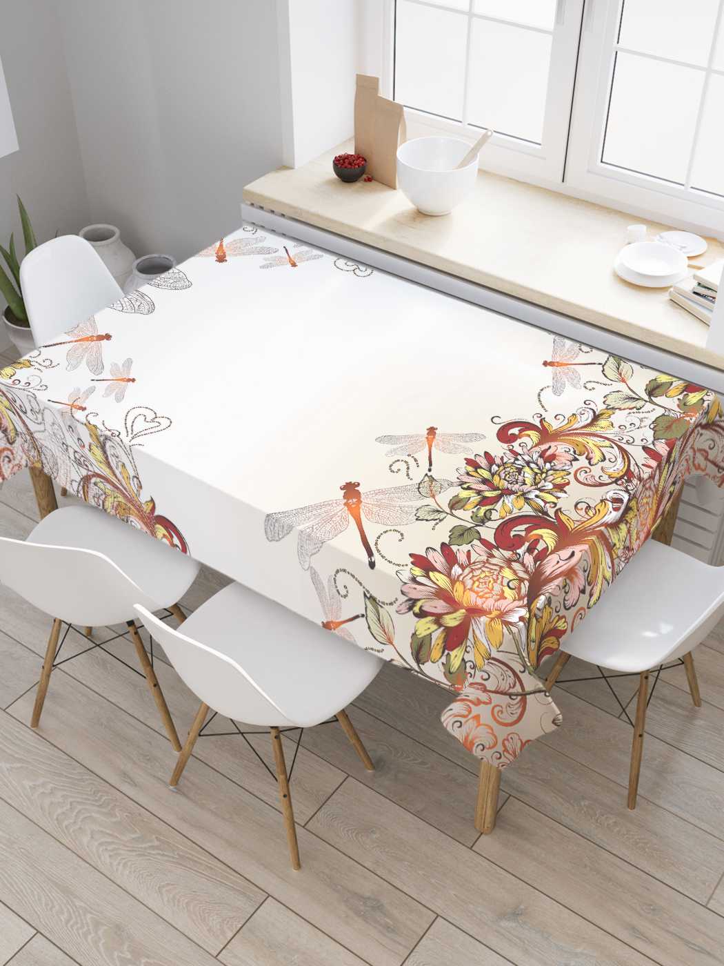 

Скатерть прямоугольная JoyArty "Стрекозы" из сатена, 120x145 см, Белый, Стрекозы