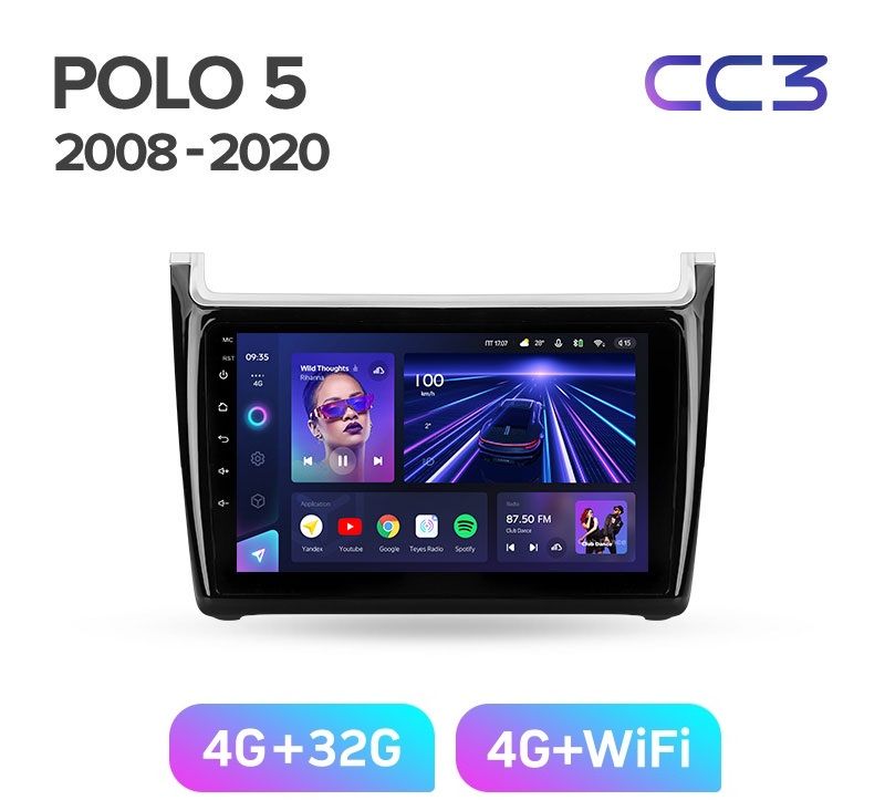Магнитола TEYES VOLKSWAGEN POLO 5 2008-2020 г черная переходная рамка CC3 432ГБ 3089000₽