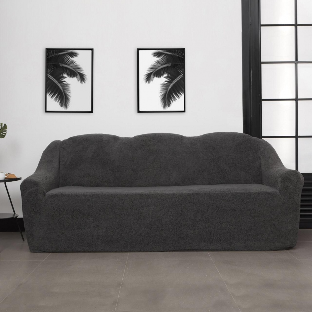 фото Чехол на трёхместный диван плюшевый venera, цвет темно-серый