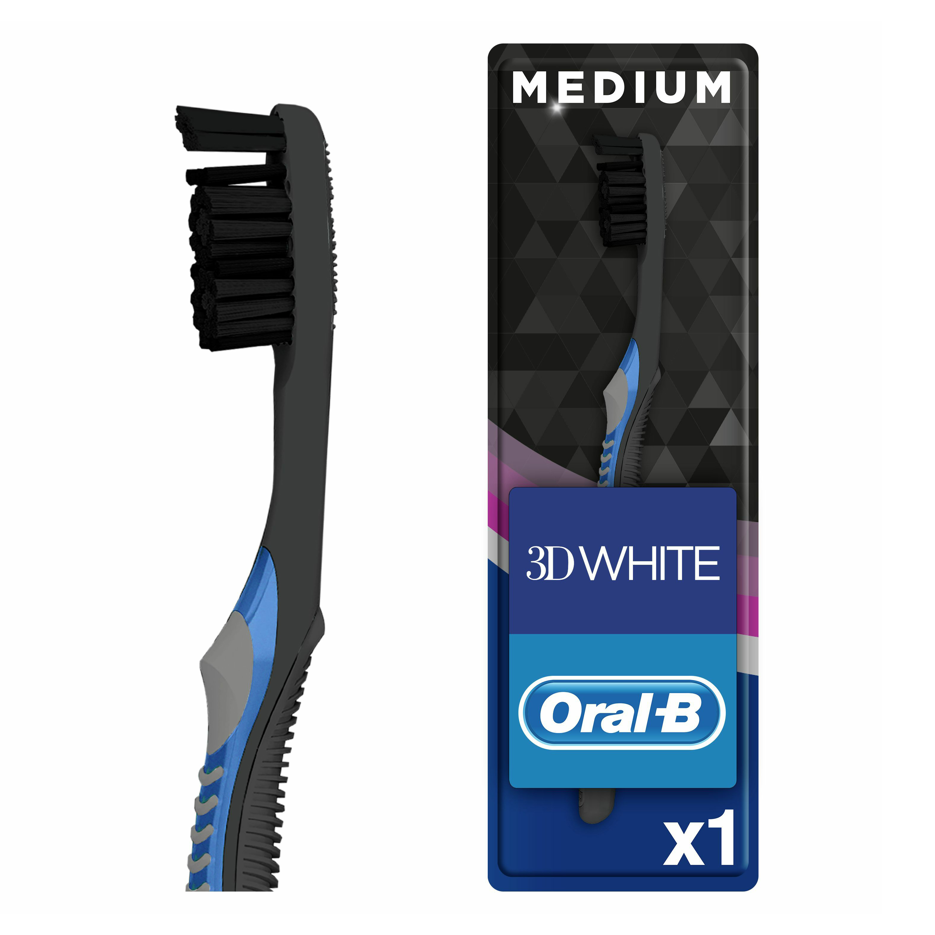 

Зубная щетка Oral-B 3D White Whitening Black средней степени жесткости с древесным углем, Черный