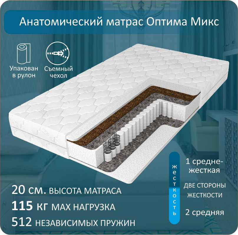 

Анатомический матрас Anriz, Оптима Микс 140-195, Белый, Оптима Микс
