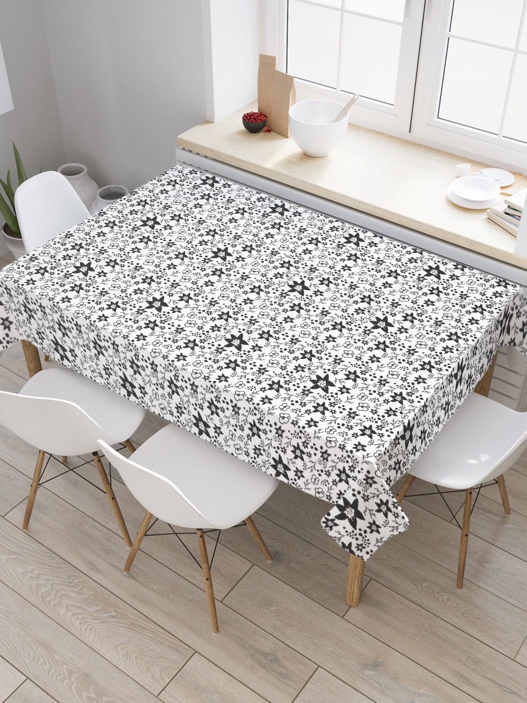 

Скатерть прямоугольная JoyArty "Рисованные соцветия" из сатена, 180x145 см, Голубой, Рисованные соцветия