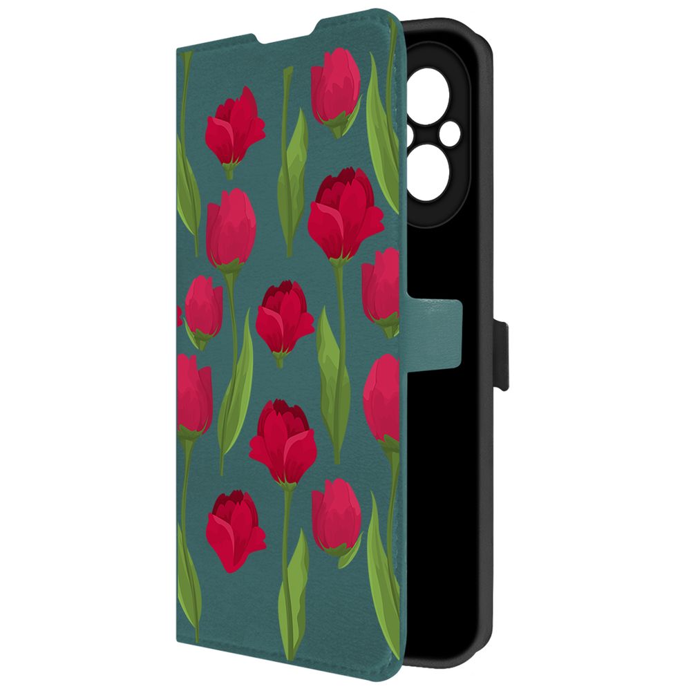 

Чехол-книжка Krutoff Eco Book для Realme C67 Розы паттерн (зелёный опал), Зеленый
