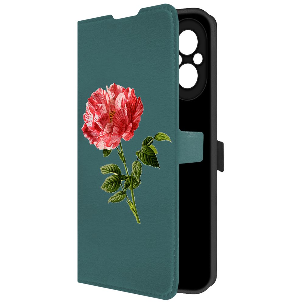 

Чехол-книжка Krutoff Eco Book для Realme C67 Рисованная роза (зелёный опал), Зеленый