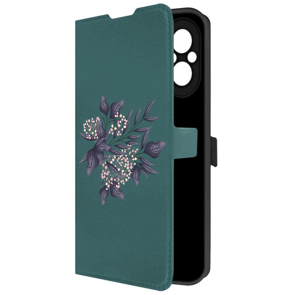 

Чехол-книжка Krutoff Eco Book для Realme C67 Розовые бутоны (зелёный опал), Зеленый