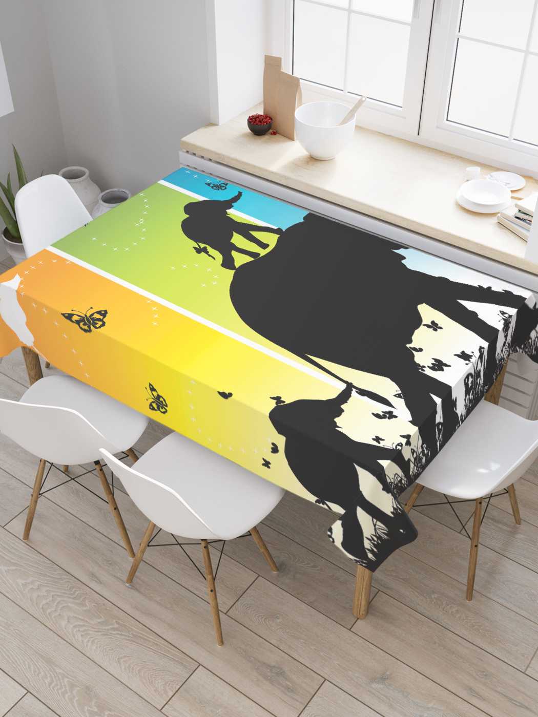 

Скатерть прямоугольная JoyArty "Семья в пути" из сатена, 180x145 см, Желтый, Семья в пути
