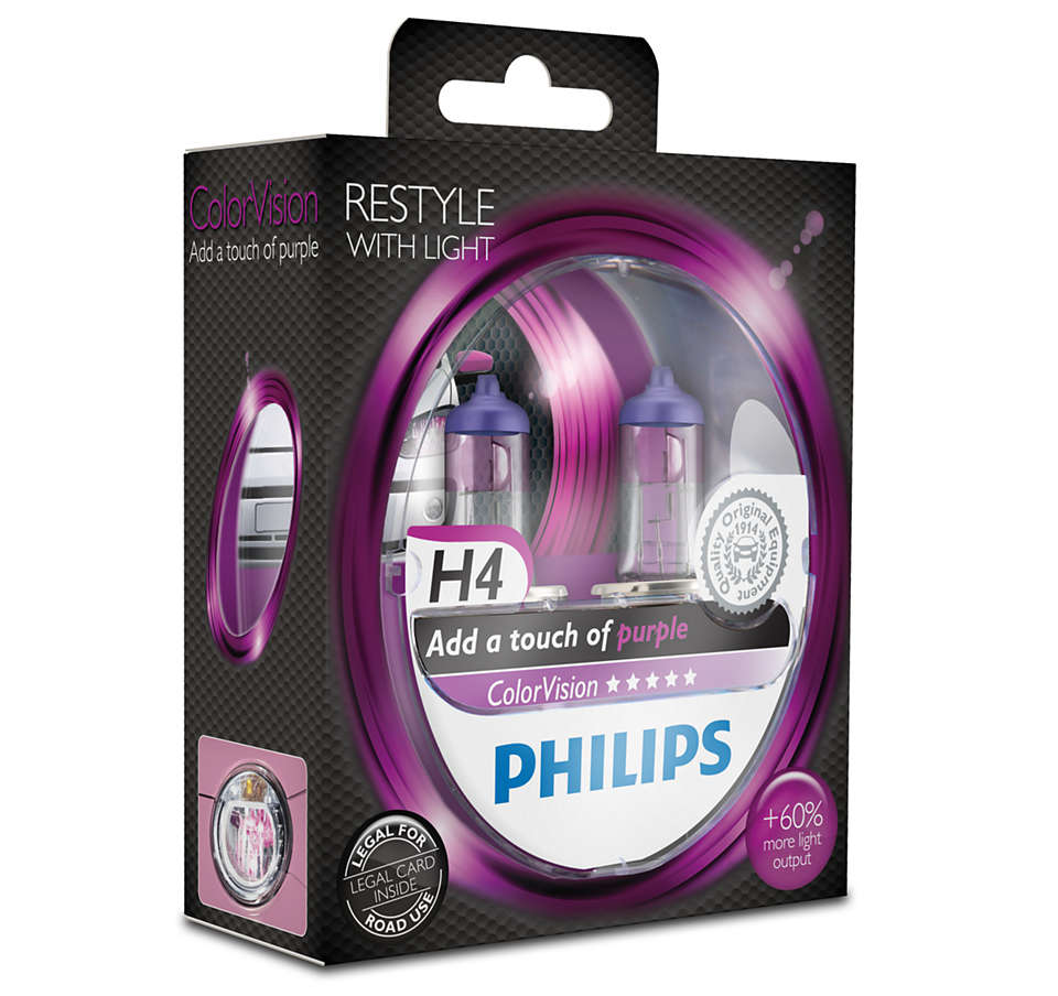 

Лампа Галогеновая H4 Colorvision +60% Фиолетовый 12V 60/55W P43T-38 S2