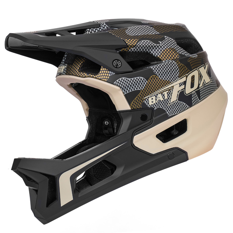 Шлем велосипедный фулфейс BatFox, размер L 59-60 см, цвет черный камуфляж