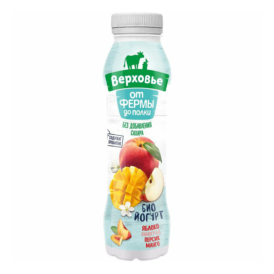 Питьевой биойогурт для детей Верховье яблоко-виноград-персик-манго 2% 260 г
